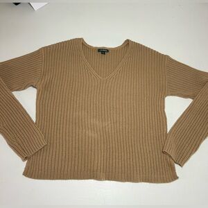Wild Fable Ribbed V-Neck Sweater in Camel
